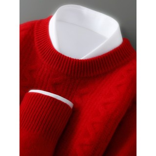 Suéter puro de gola redonda masculino, suéter quente espesso, suéter de fundo, ano novo, roupa vermelha, suéter de ano B