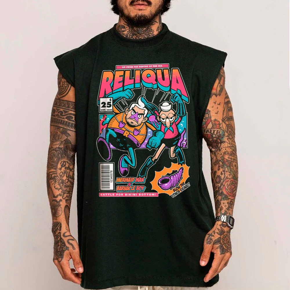 Camiseta Regata Oversized Longa Homem Sereia E Mexilhãozinho