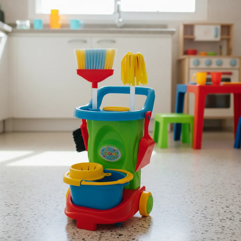 Carrinho Brinquedo Infantil Limpeza Completo Educativo Diversão Kit Limpeza Infantil Menina Menino C/ Mop Balde Vassoura