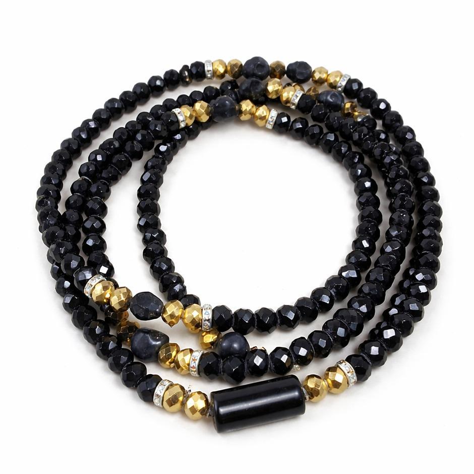 Guia Exu com Firma Longa Caveira Negra Dourada Exu do Ouro Umbanda Delicada Cristal