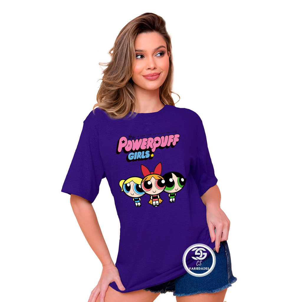 Camiseta Feminina T-Shirt Estampada Meninas Super Poderosas Camiseta 100% Algodão Malha 30.1