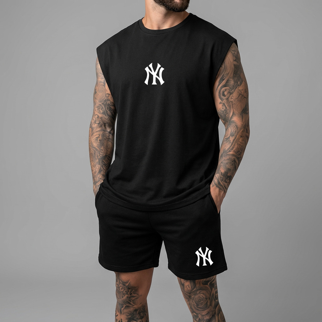 Conjunto Regata + Short Bermudinha Moletom Estampado Ny em Oferta na Shopee