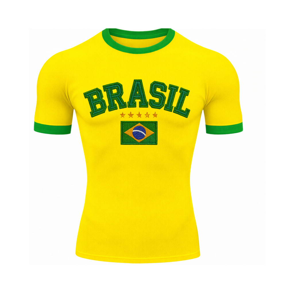 Camiseta Compressão Manga Curta Brasil Estilo Bordado Colorida Rash Guard em Oferta na Shopee