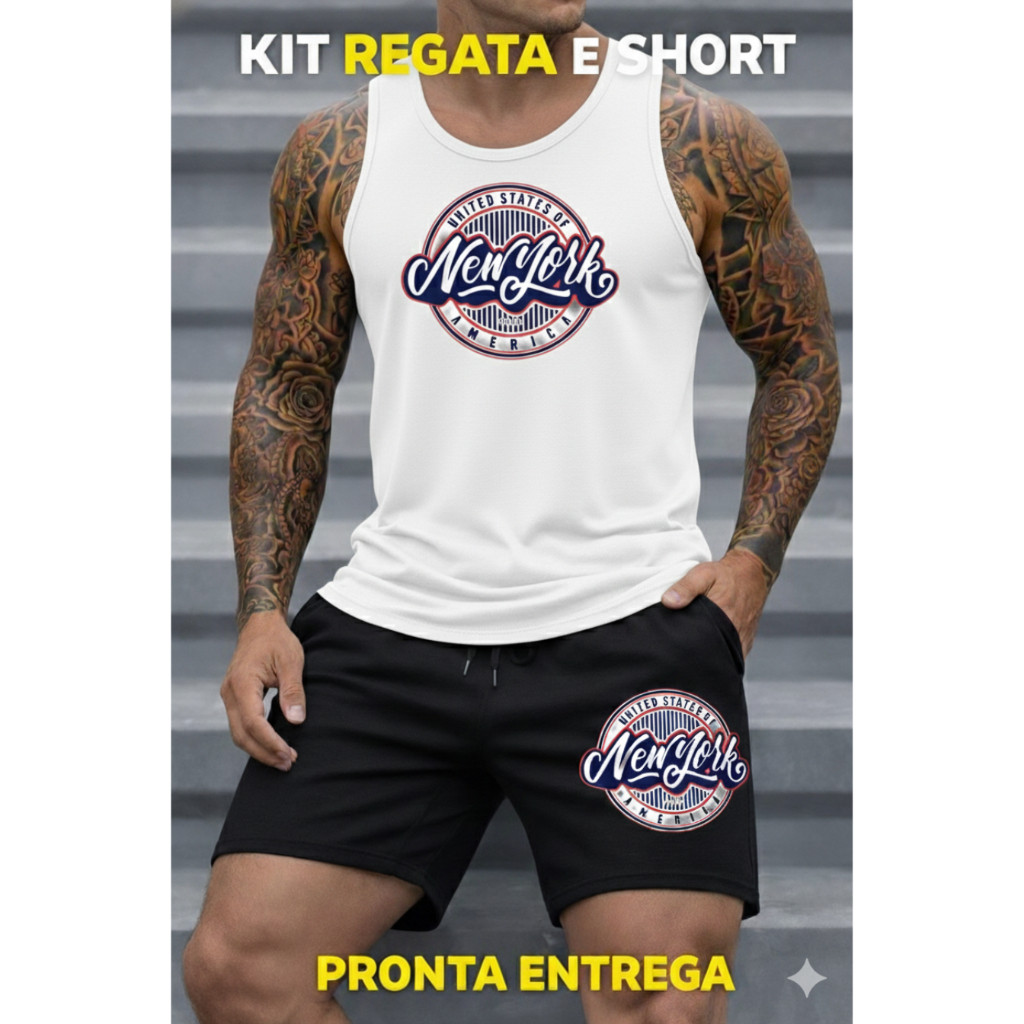 Kit Conjunto New York Regata Fio 30.1 e Bermuda Moletom Confortável Lançamento Toque Macio Envio Imediato