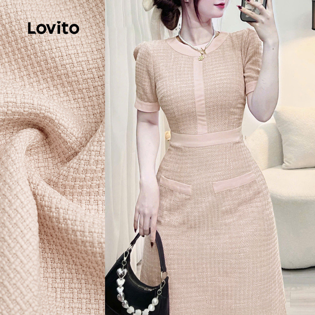 Lovito  Tecido de Vestido Casual Costura Colorblock Jacquard Primavera/verão Vestido Rosa para mulheres. L172ED793 em Oferta na Shopee