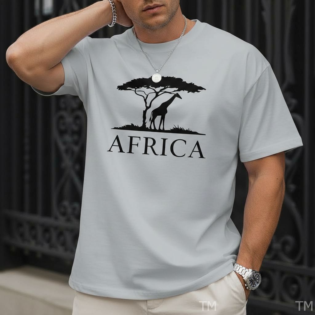 Camiseta Básica Casual Masculina Estampada Africa Elegante Street Malha Respirável Academia