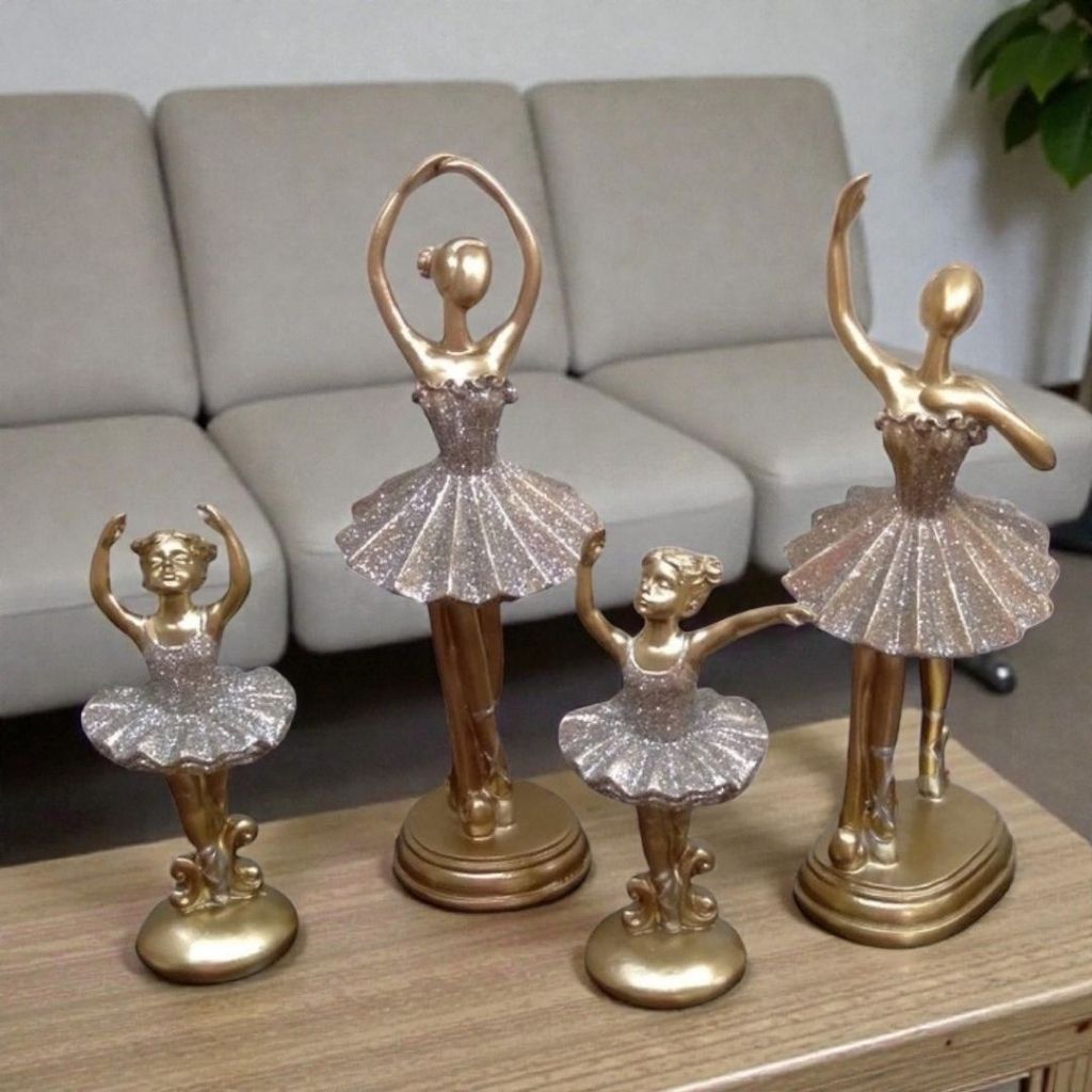 Conjunto 2 Enfeite Decoração para Quarto Bailarina dourada com Glitter estatueta decorativa enfeite balé Penteadeira