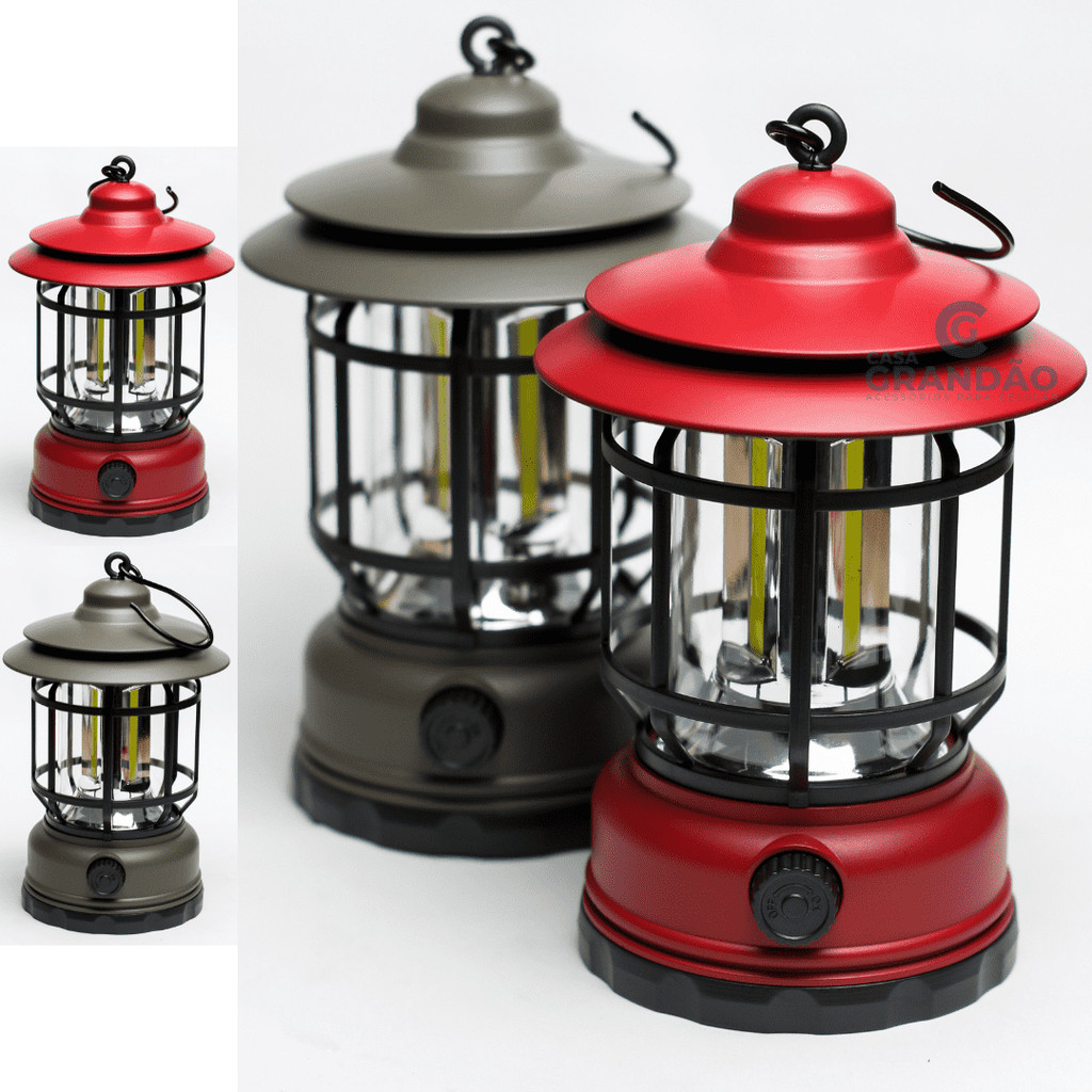 Lâmpada de emergência com led portátil recarregável lanterna iluminacao retrô ajustável para ambiente e acampamento