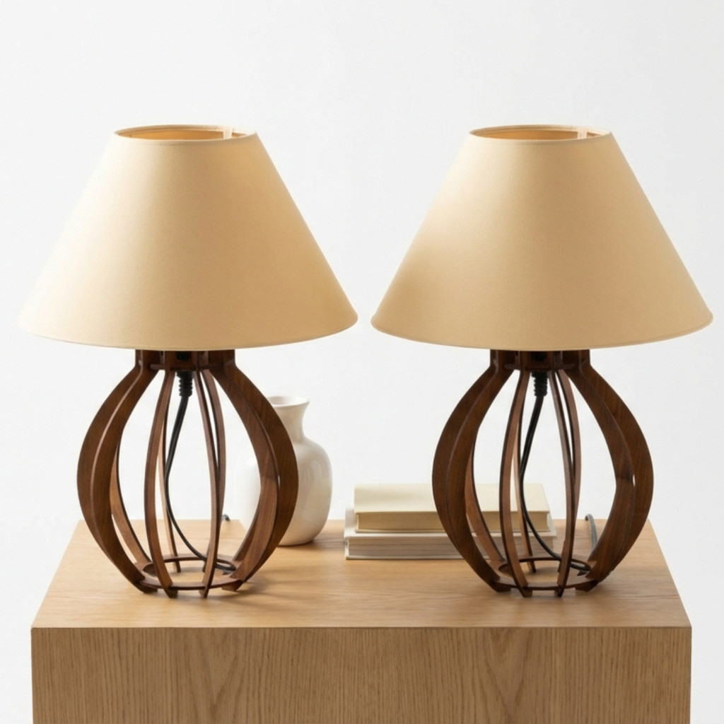 Kit Abajur Luminária De Mdf Para Quarto/Sala Madeira Luminária Mesa