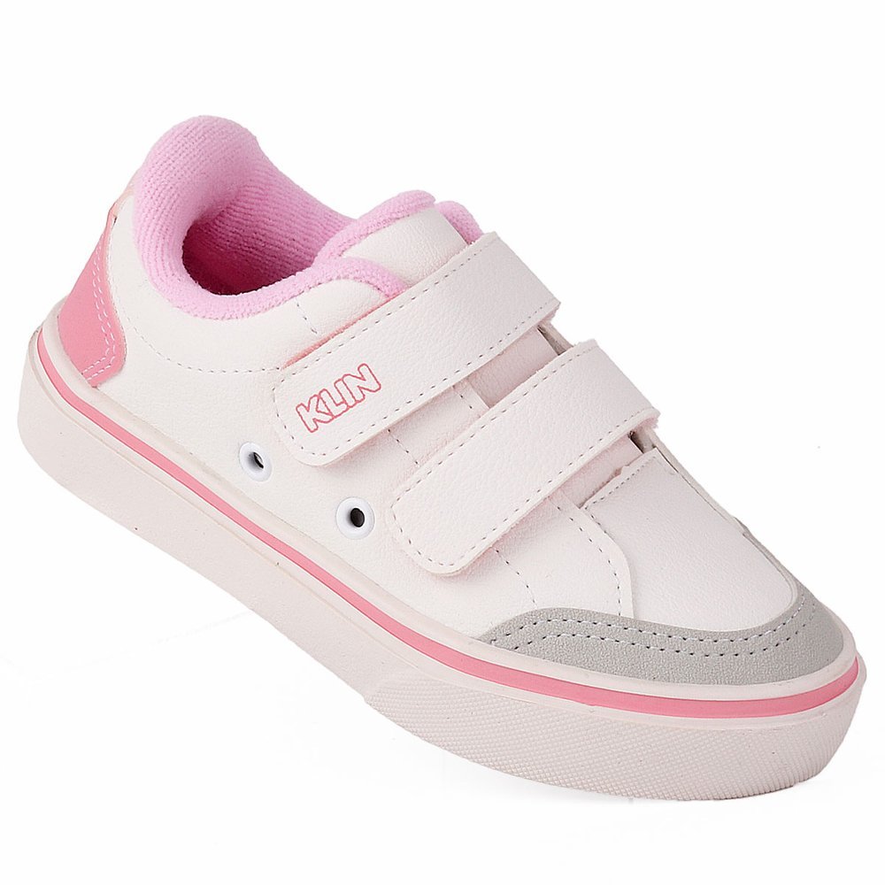 Tênis Infantil Feminino Klin Original Freestyle Branco/Rosa com Velcro – Linha M
