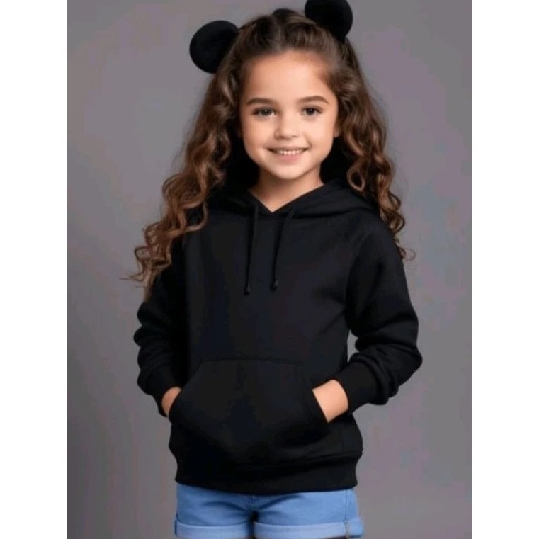 Moletom Canguru  Casaco Blusa de Frio Infantil e Juvenil Unissex Preto Liso do 2 ao 16