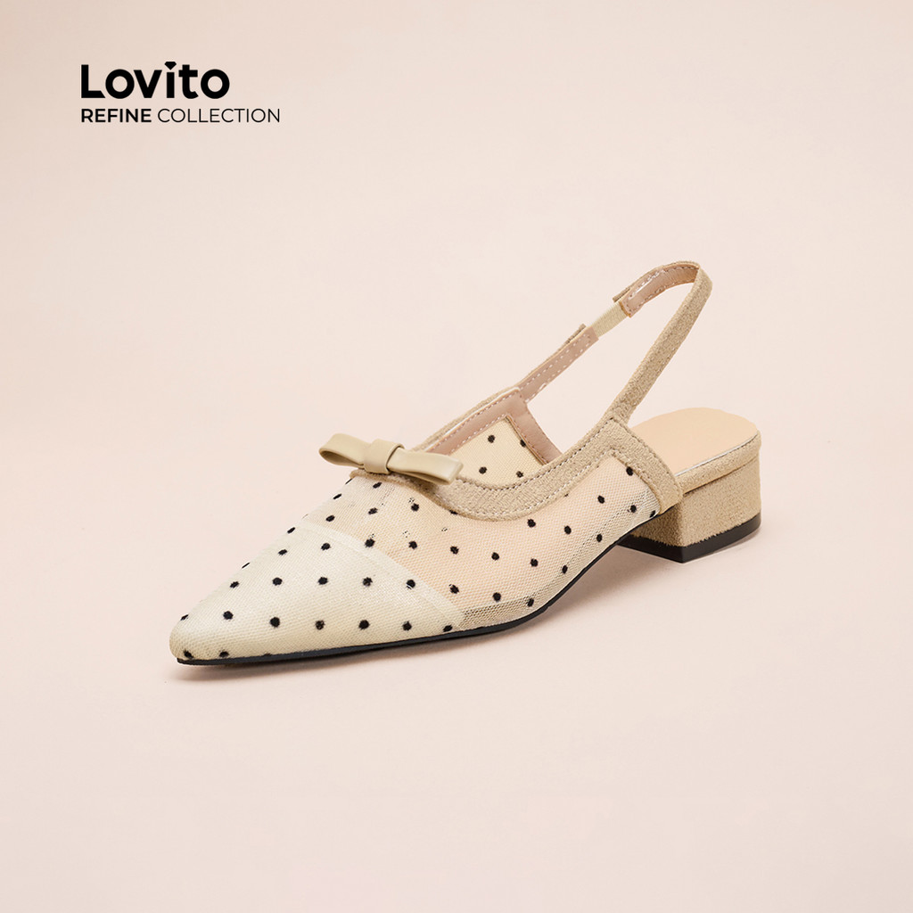 (Lovito Refine) Casual liso arco malha francesa respirável bolinhas pontiagudas balé plano para mulheres LFA70175 em Oferta na Shopee