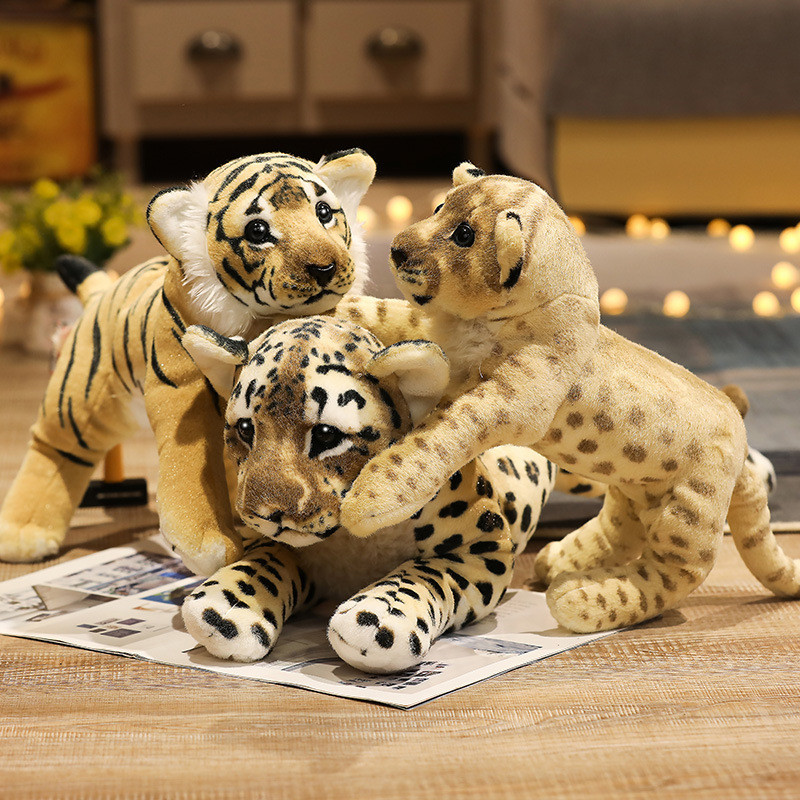 Simulação leão tigre leopardo boneca leão rei brinquedo de pelúcia boneca travesseiro deitado