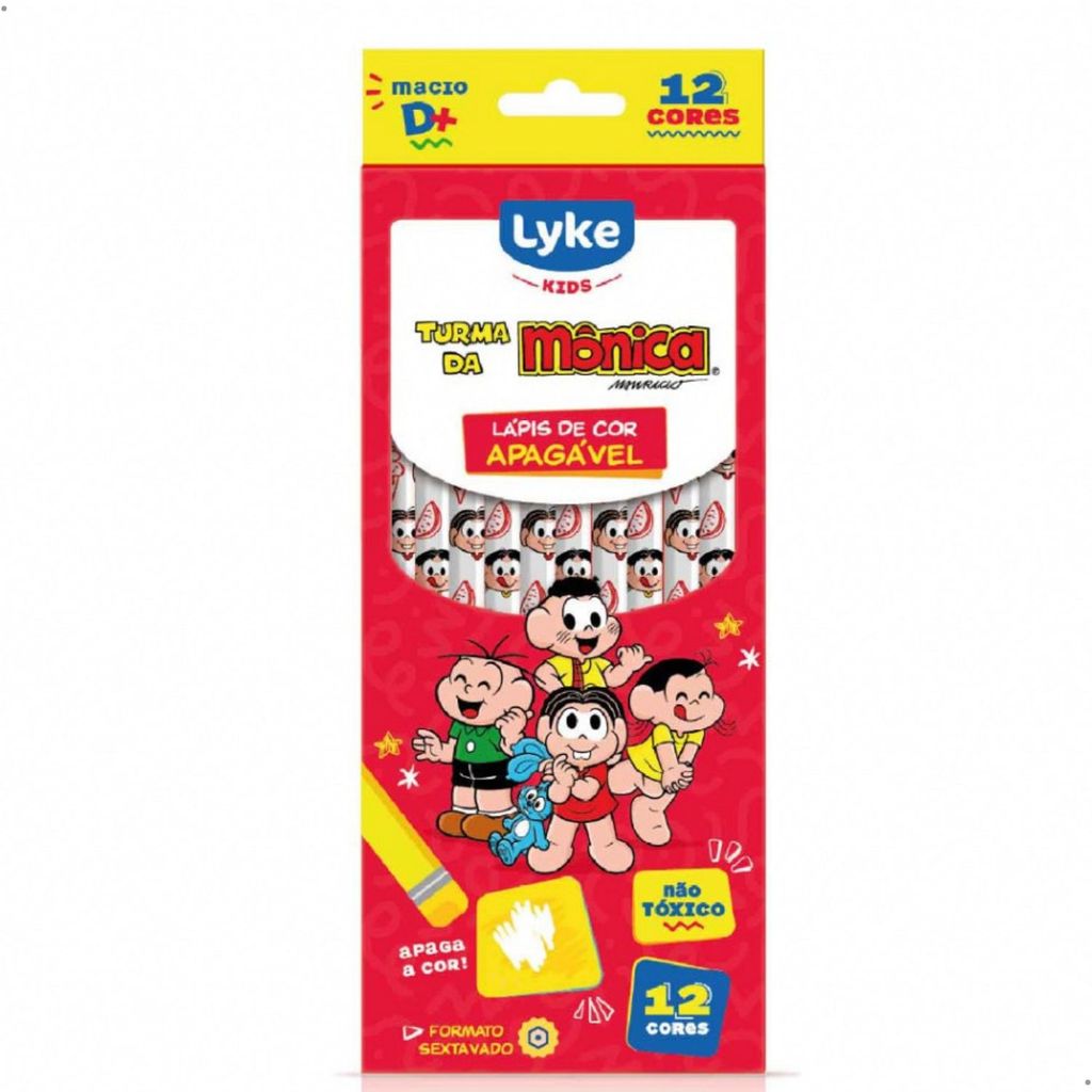 Lápis de Cor Apagável Turma da Monica 12 Cores Lyke