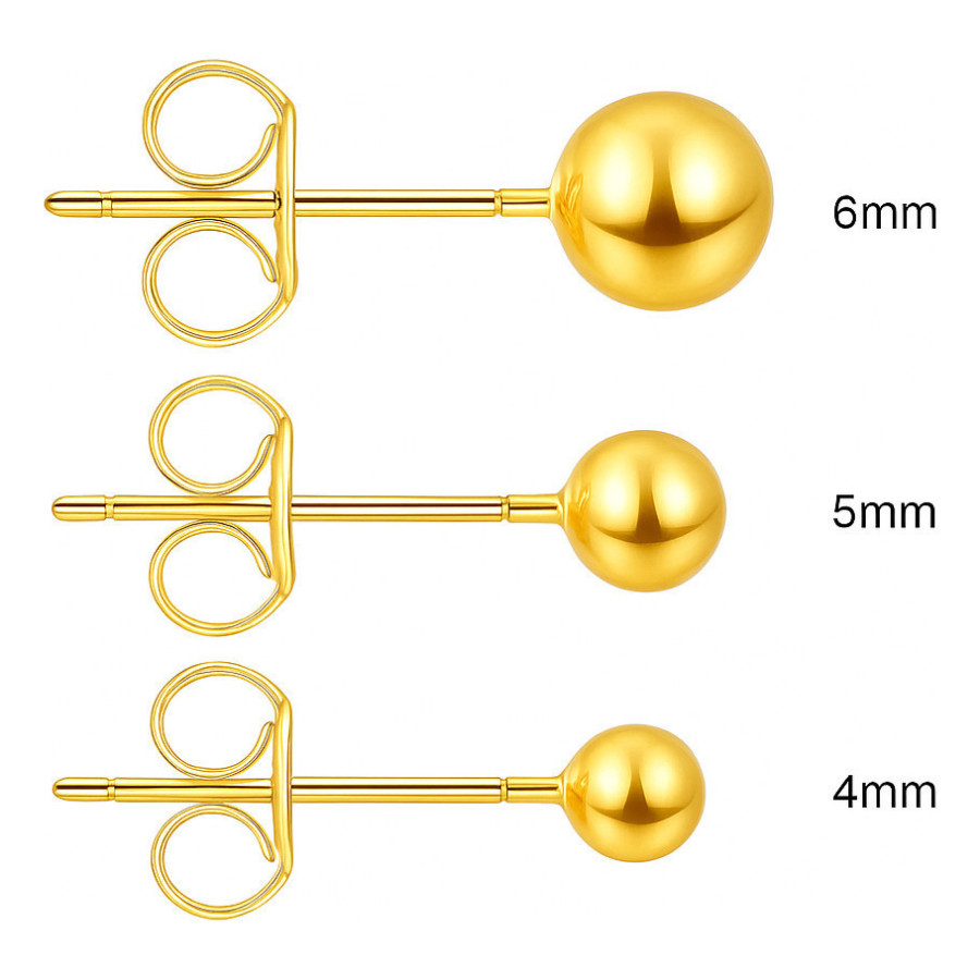 Kit 3 Pares de Brinco Bolinha – Banhado a Ouro 18K – Antialérgico – Tarraxa Segura – Não Descasca em Oferta na Shopee