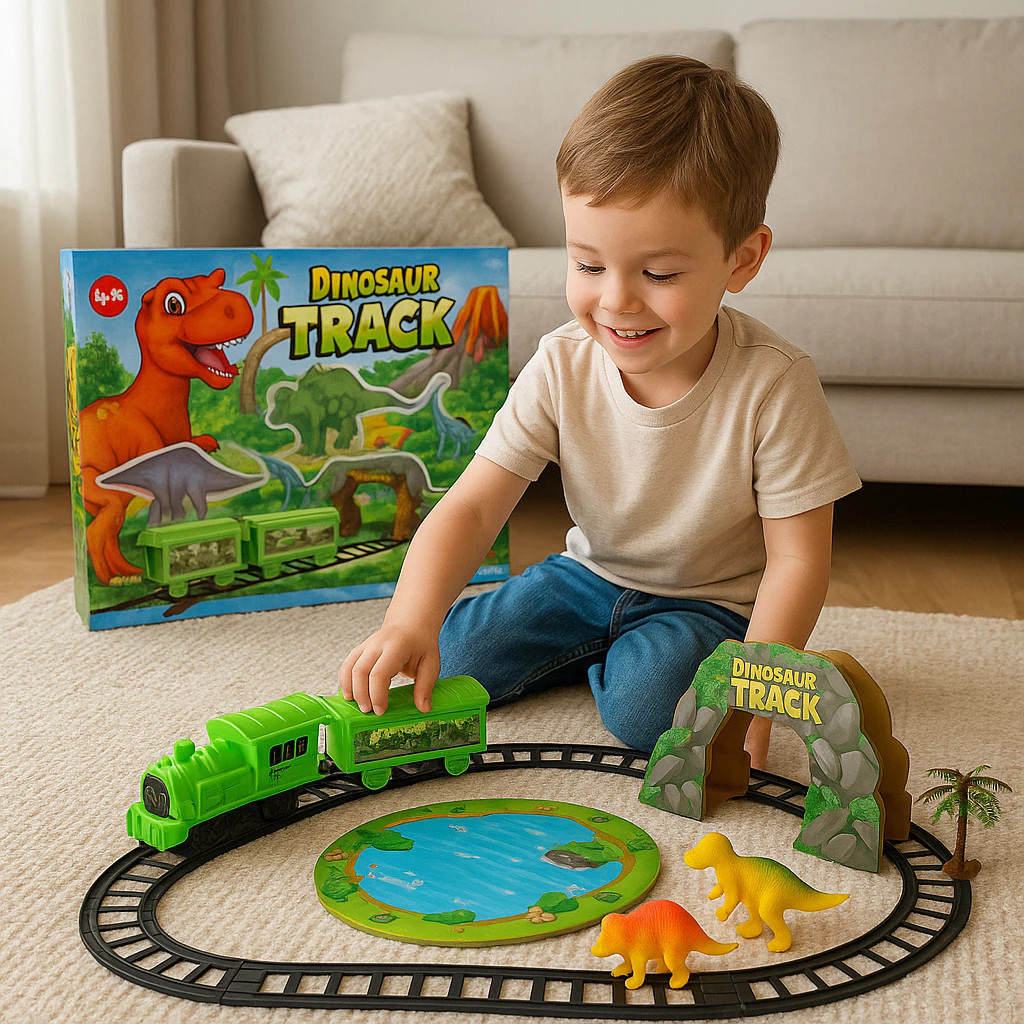 Trem Elétrico Locomotiva Trilha de Dinossauros Criança Presente Brinquedo Locomotiva Trilhos