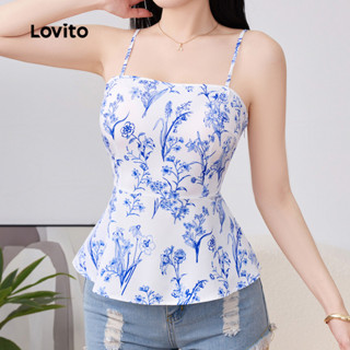 Lovito  Boho Top Ruffle Estrutura Linha Azul Top para mulheres L171AD088 em Oferta na Shopee