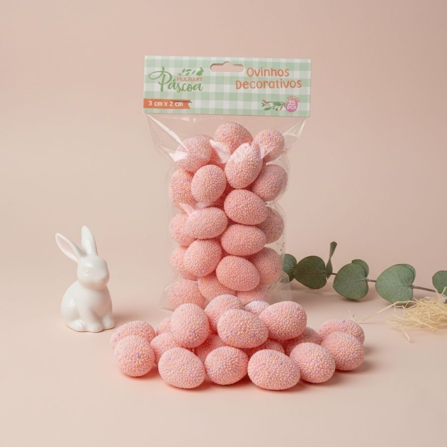 Ovinhos de Páscoa Decorativos Granulados Rosa - 3cm  - 25 unidades - Rizzo em Oferta na Shopee