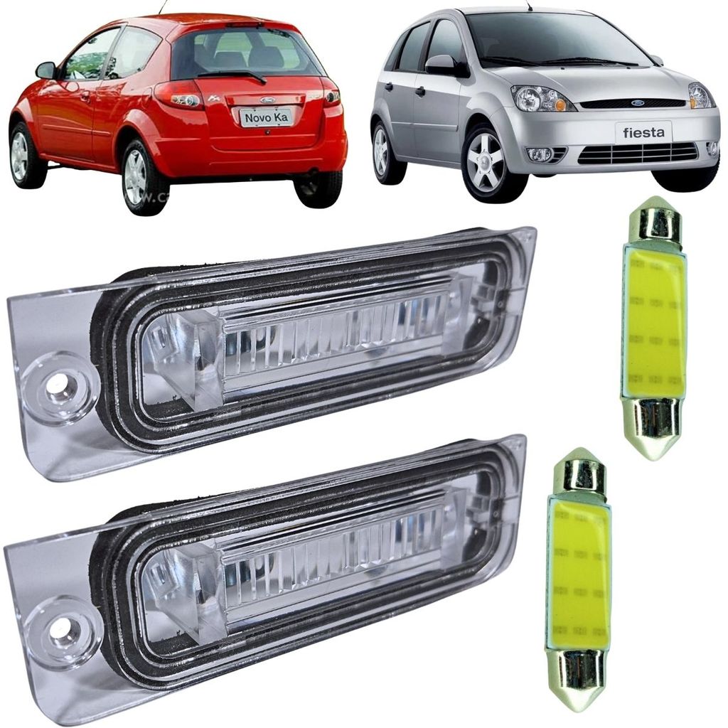 KIT LANTERNA LUZ DE PLACA FORD KA 2008 A 2013 E FIESTA 2002 A 2014 PAR COM LÂMPADAS LED 12V ILUMINAÇÃO