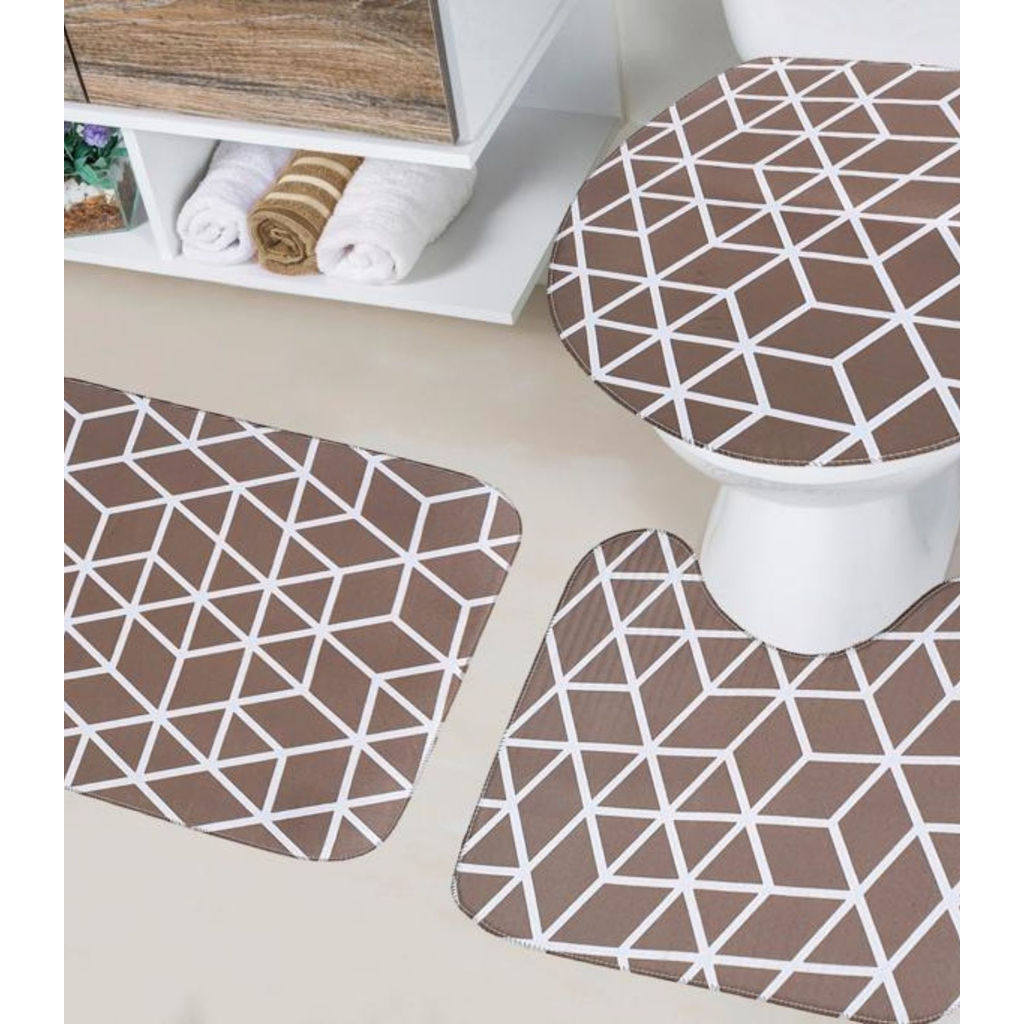 Jogo De Banheiro Estampado Tapetes Junior Marrom em Oferta na Shopee