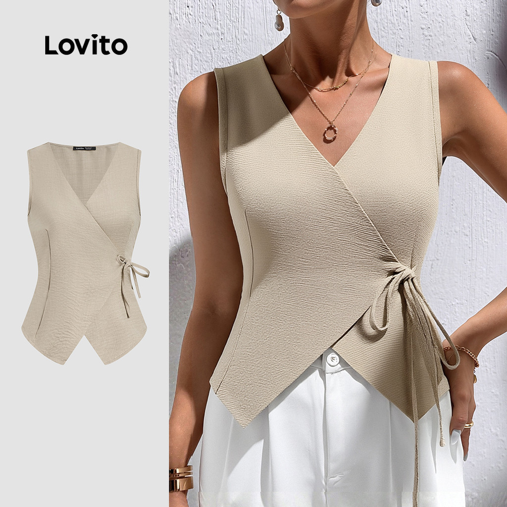 Lovito Blusa Elegante Lace Up Primavera/verão Blusa de Damasco para Mulheres LK2LD281 em Oferta na Shopee