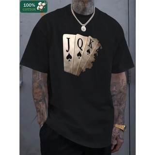 Camiseta Masculina de Algodão  Símbolos de Cartas de Baralho Casual.