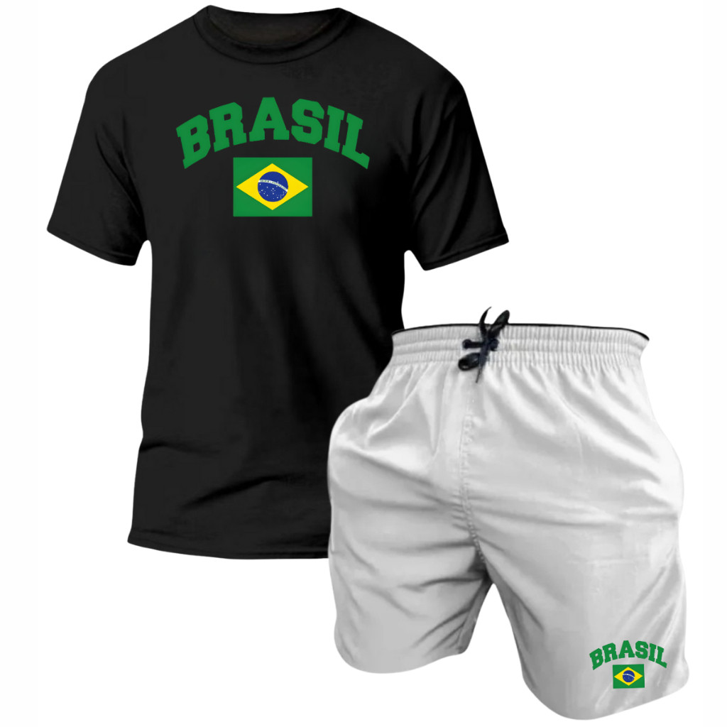 Conjunto Camiseta Masculina + Short Masculino Lançamento Seleção