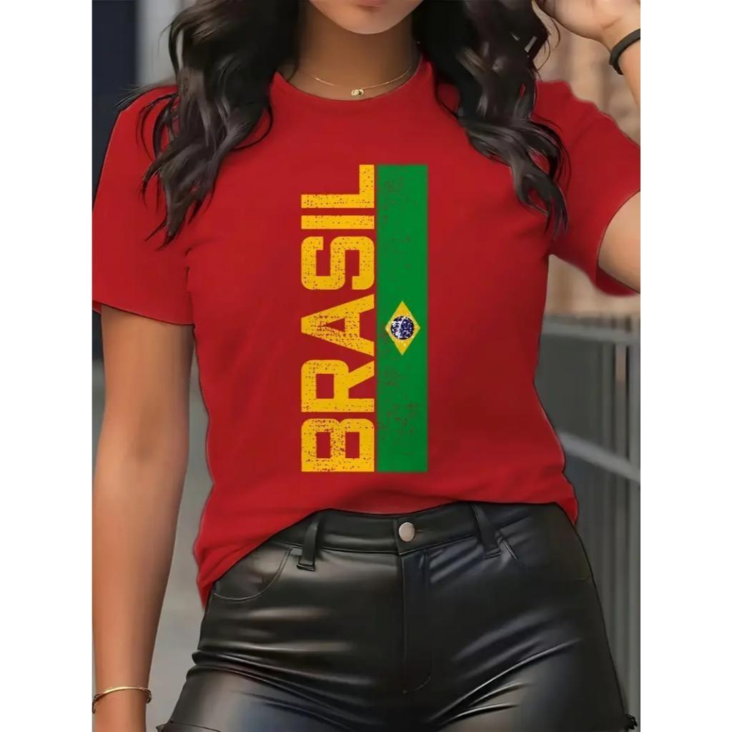 Blusa Brasil Feminina Camiseta Copa do Brasil T-shirt Exa Camisa Casual 100% Algodão