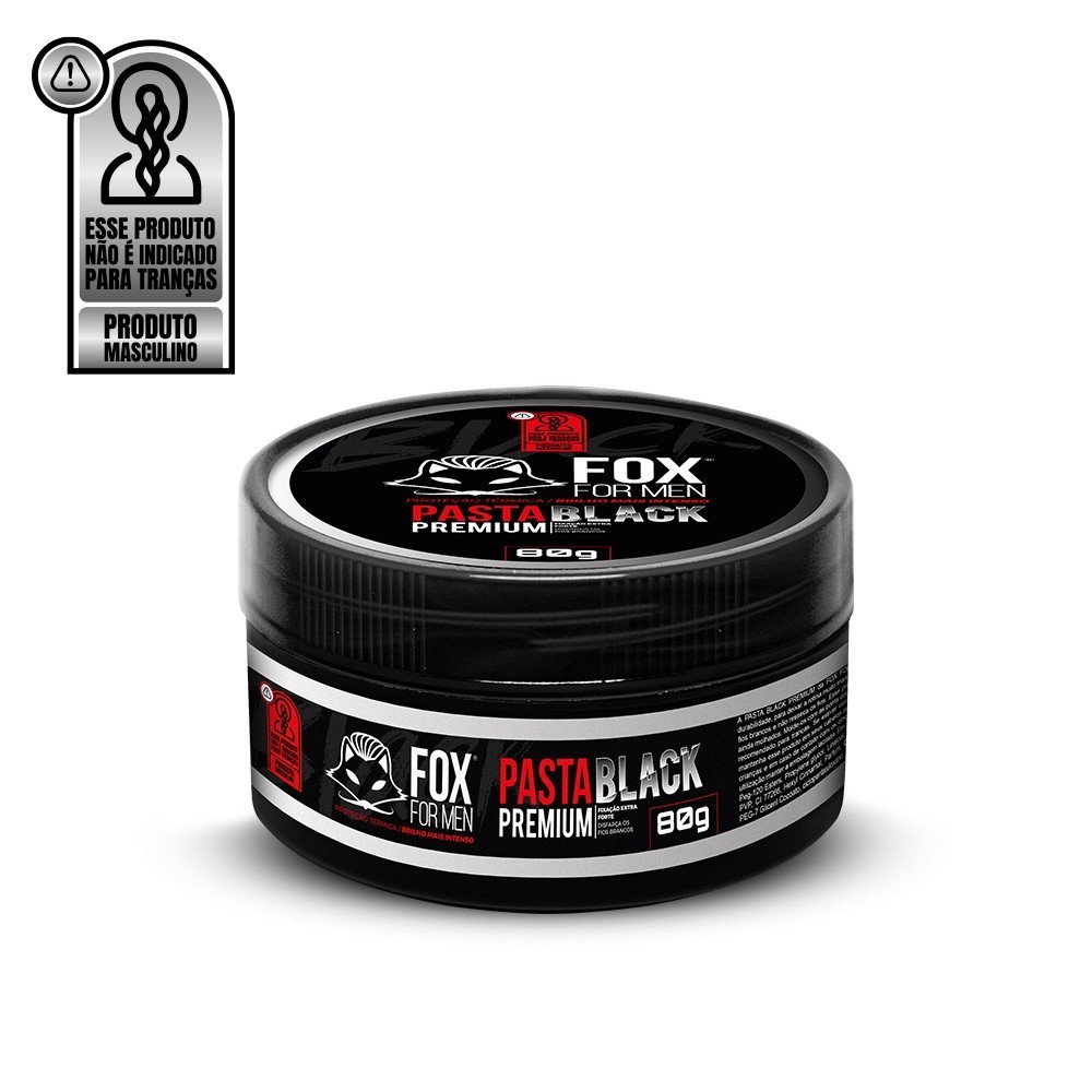 PASTA MODELADORA BLACK 80G - FOX FOR MEN - MODELADORA DE CABELO PIGMENTAÇÃO PRETA