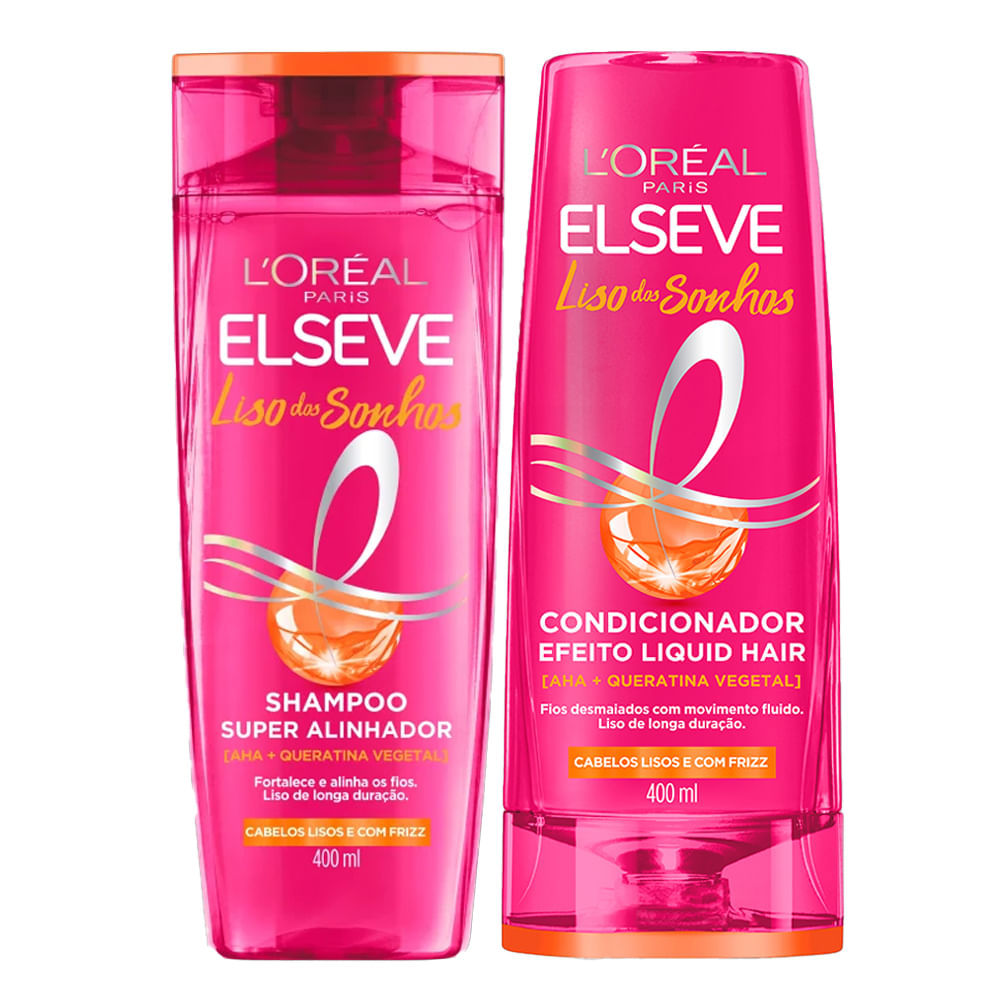Kit Elseve Shampoo + Condicionador Liso Dos Sonhos Liquid Hair 400ml cada em Oferta na Shopee