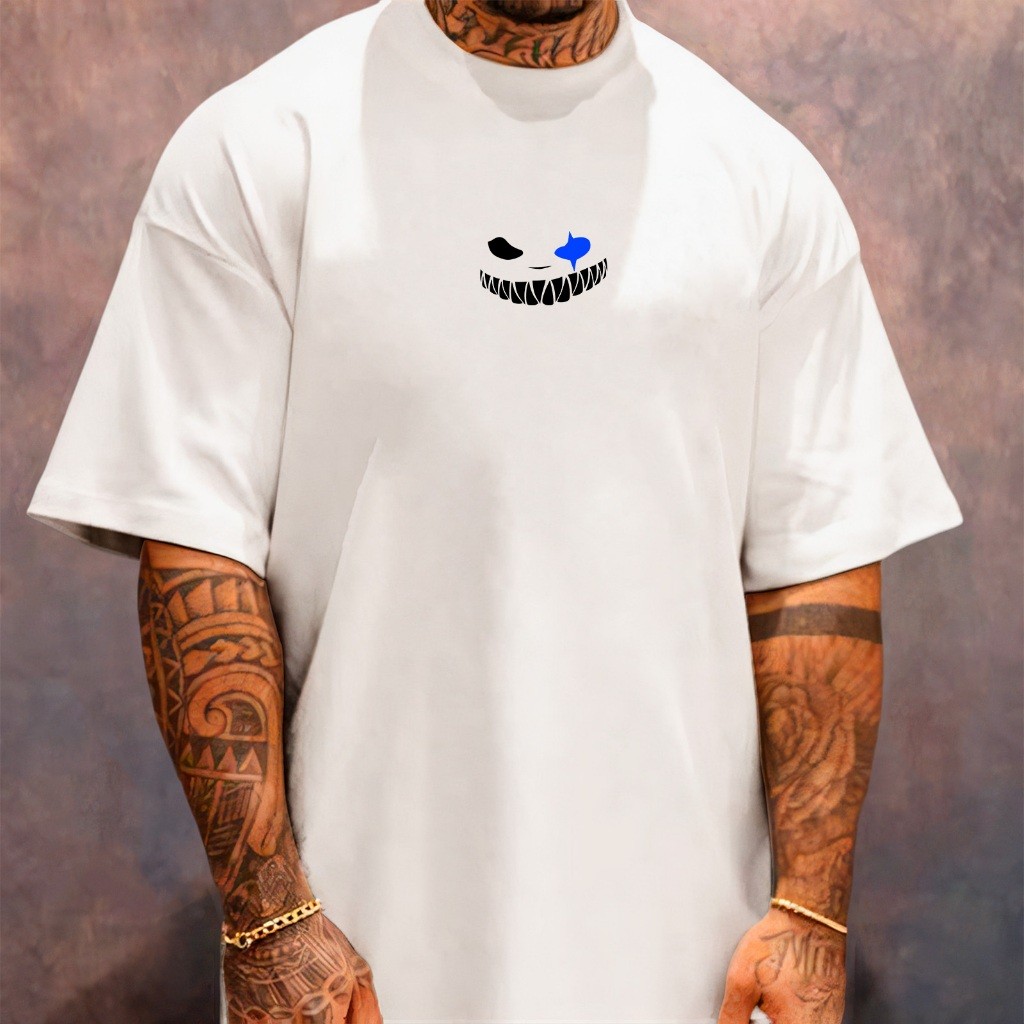 Camiseta  Oversized confortavel Camiseta Oversized Streetwear Masculina Gola Alta Gangster Smile Monster Camisa Estilo d