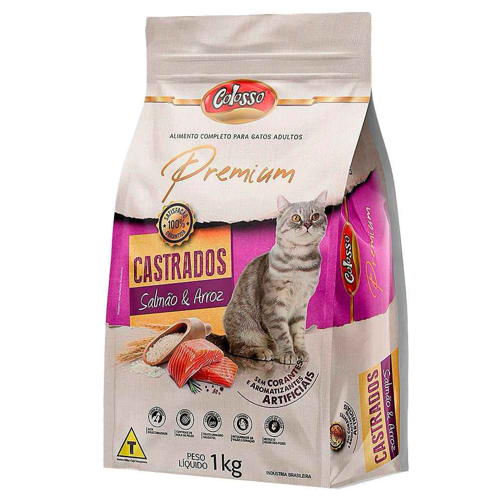 Ração para Gatos Colosso Premium Adultos Castrados Sabor Salmão e Arroz 1Kg em Oferta na Shopee