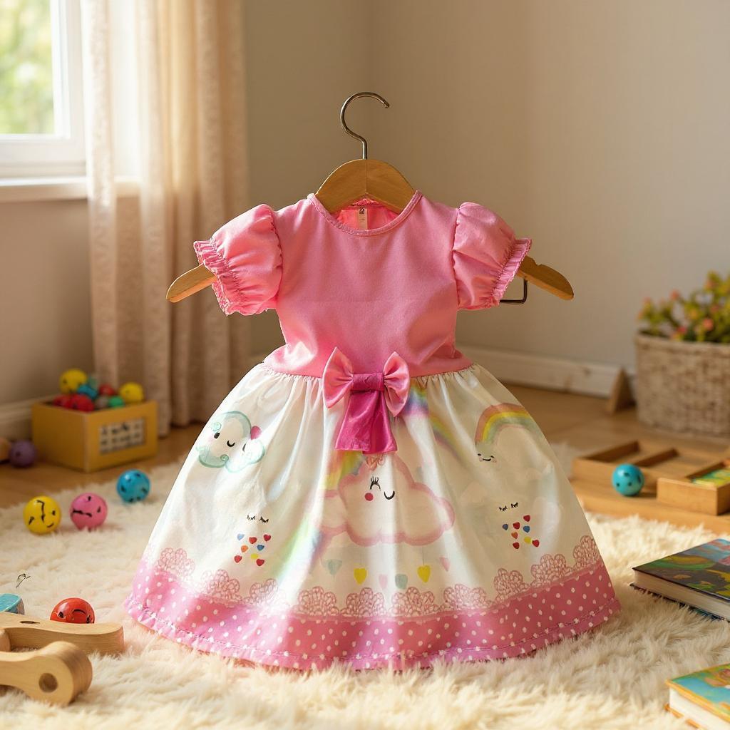 Detalhes do KIT 2 Vestidos MORANGUINHO/NUVEM DOCE Festa Casual Manga Curta Infantil