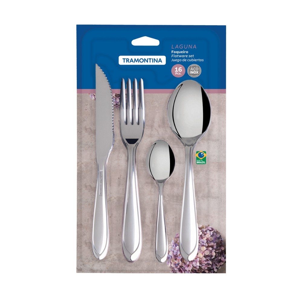 Faqueiro Tramontina Laguna 16 Peças em Aço Inox – Brilho Espelhado para 4 Pessoas em Oferta na Shopee