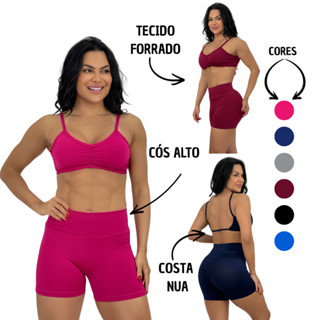 Conjunto Fitness Zero Transparência Blogueira Short Curto E Top Cropped Aberto Nas Costas Nua em Oferta na Shopee