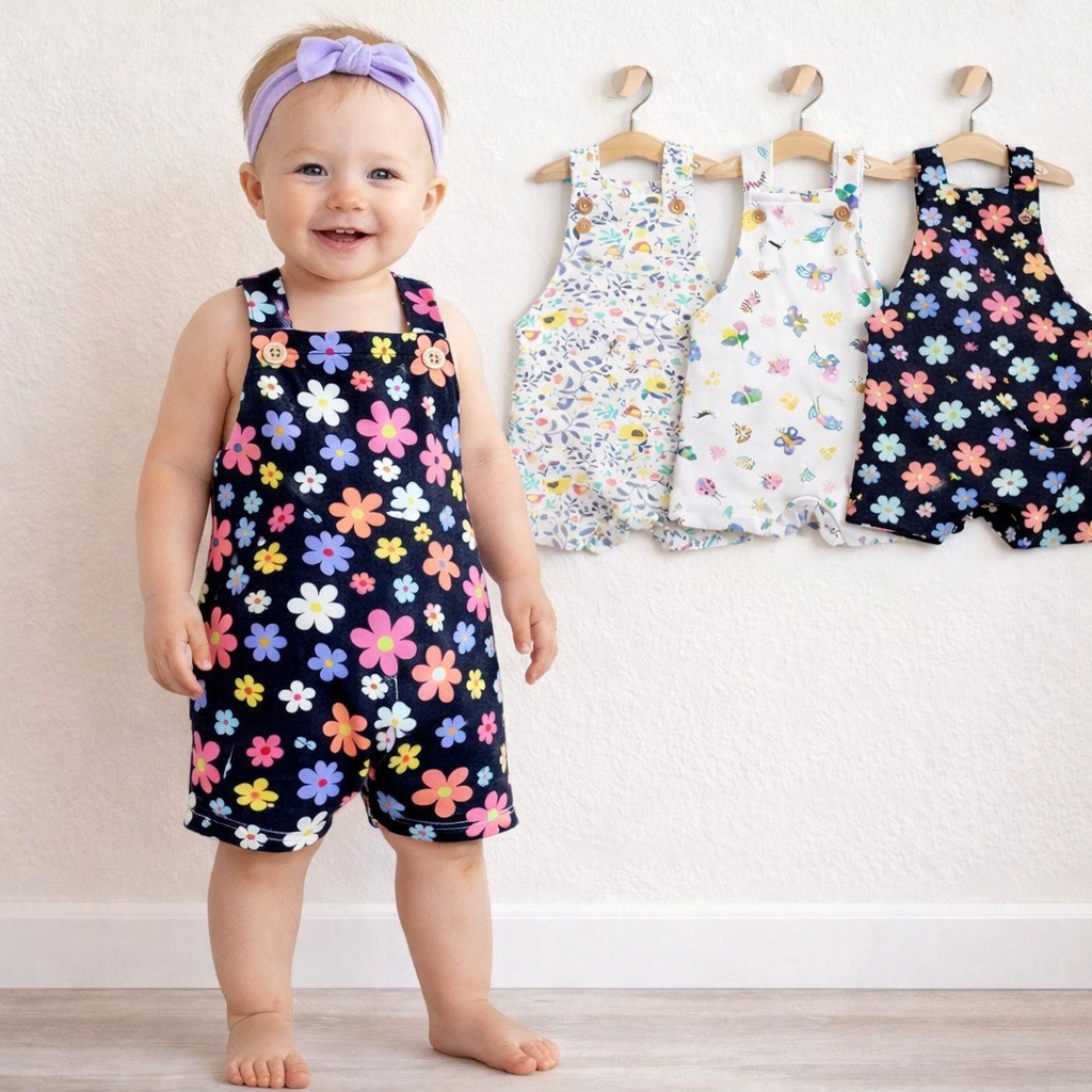 Jardineira Bebê Conforto Algodão Macio Luxo Estampado Confortável Roupa Infantil Menina Enxoval