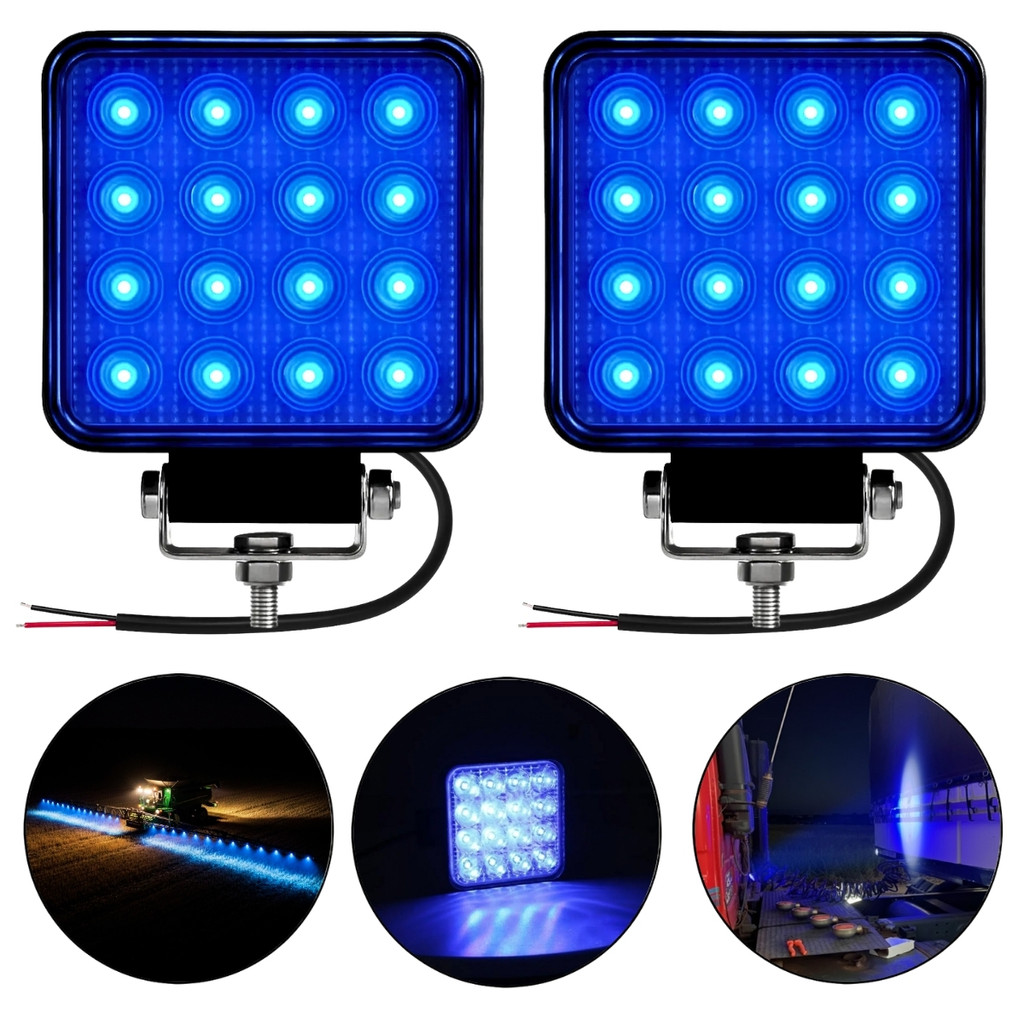 02 UNIDADES - FAROL DE LED QUADRADO 16 LED BI-VOLT 10-30V 48W BLUE BEAM - LED AZUL - BWX em Oferta na Shopee