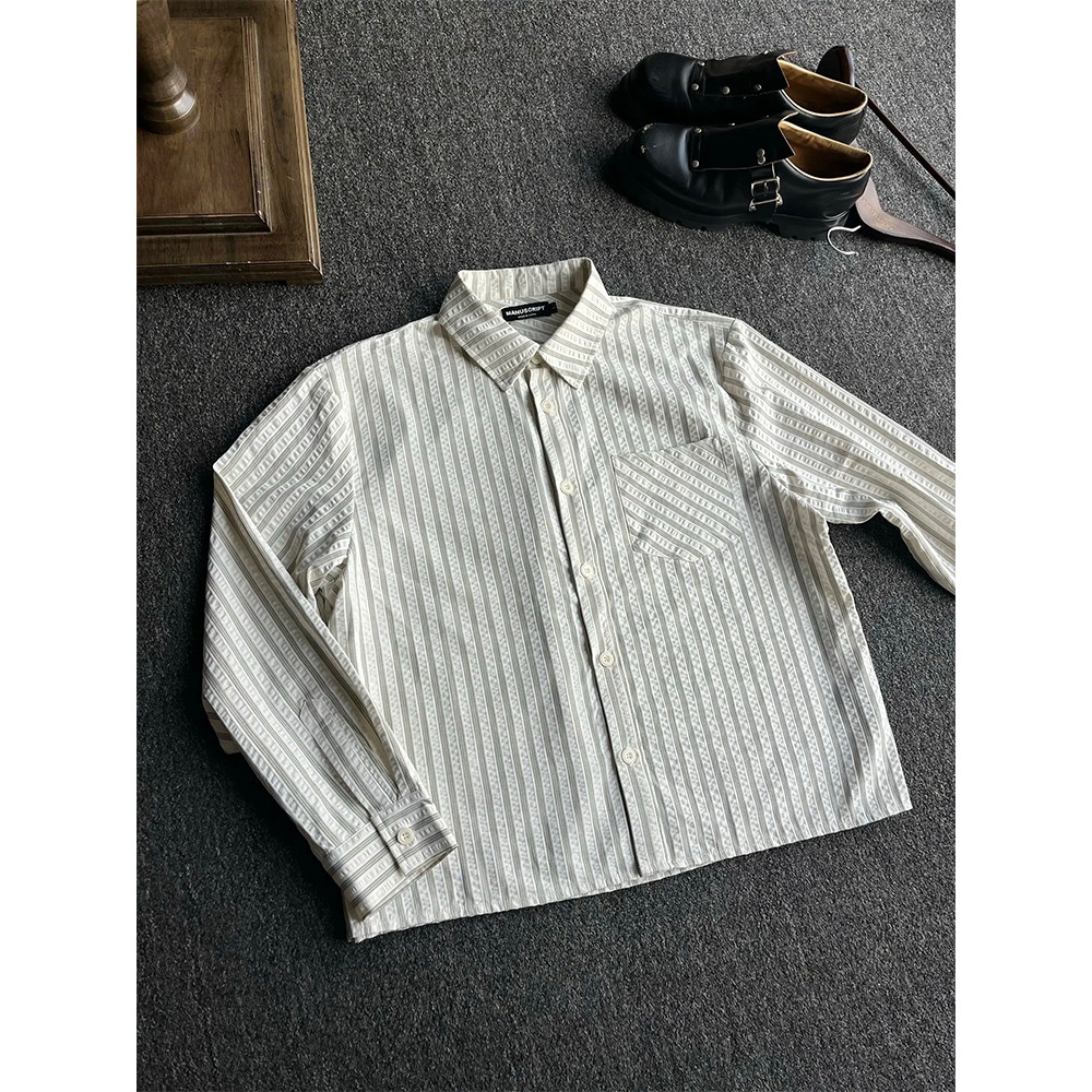 Americano cleanfit listrado textura boxy camisa masculina primavera outono High-End camisa branca interior jaqueta de ma