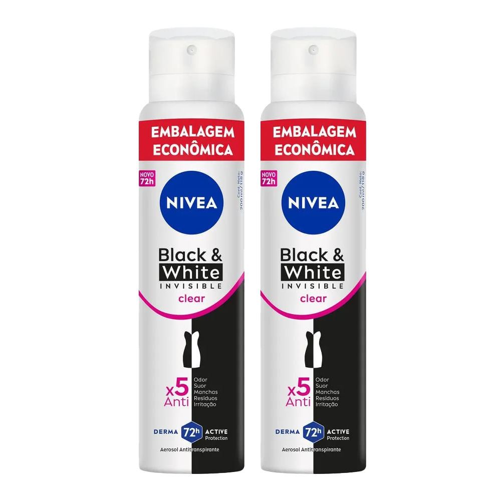 Kit Desodorante Aerosol Nívea Black & White Feminino 200ml - 2 unidades em Oferta na Shopee