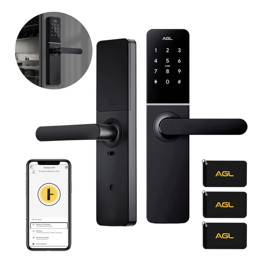Fechadura Digital WiFi Agl H20 App Senha Tag Abnt Eletronica Black