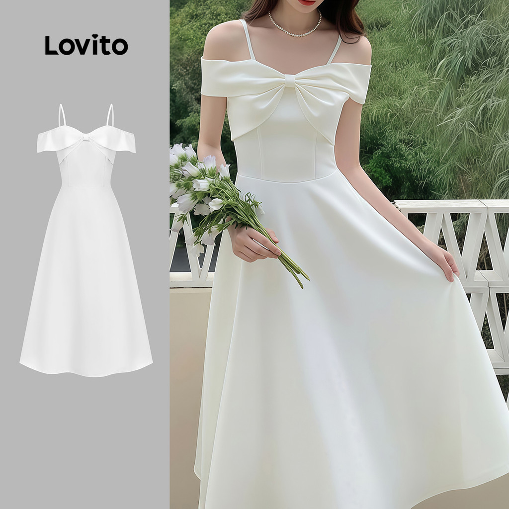 Lovito  Vestido Elegante Formal/para com Zíper Primavera/verão Branco para Mulheres L177ED239 em Oferta na Shopee