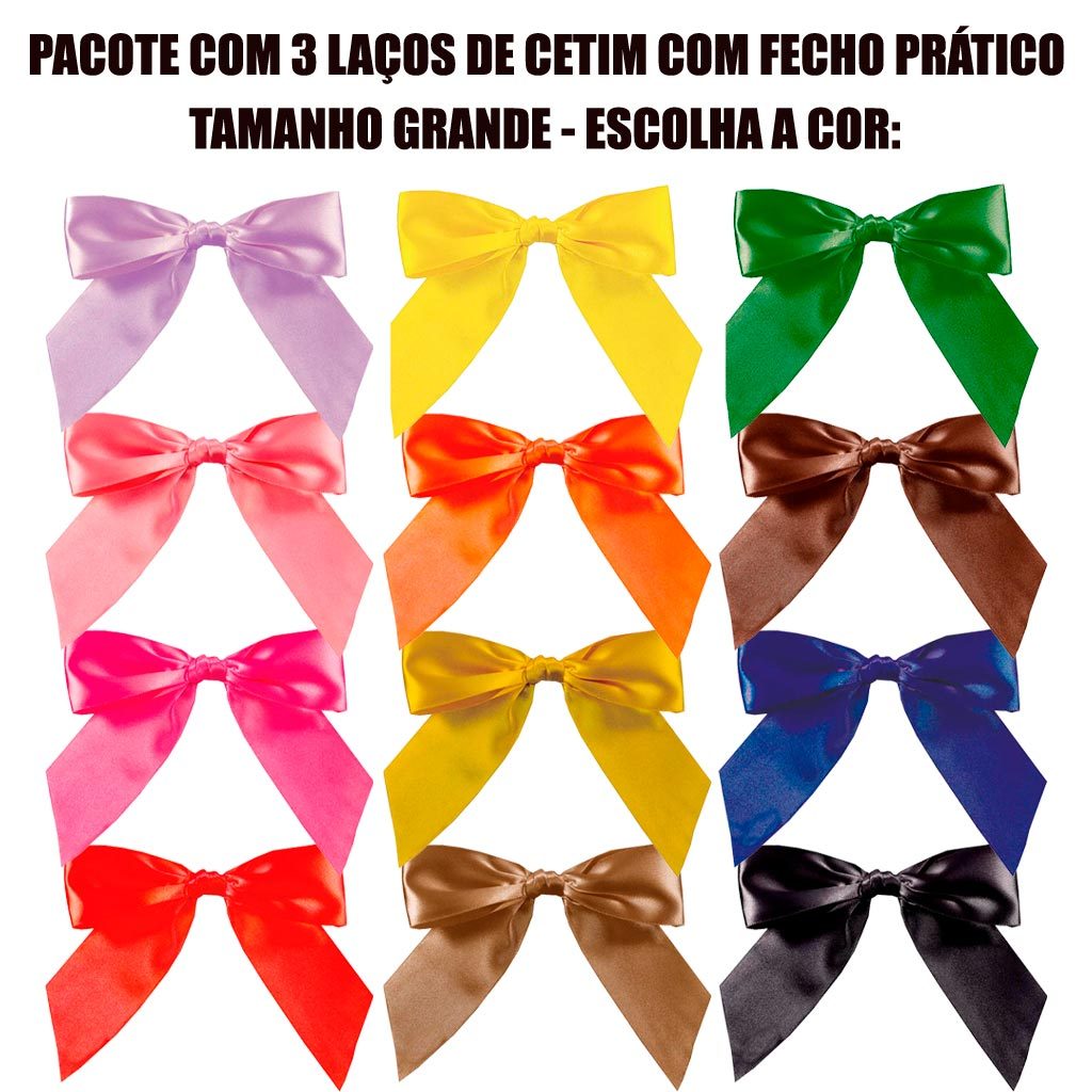 Laço Perfeito Pronto com Lacre Prático Grande ESCOLHA A COR c/3 - Cromus