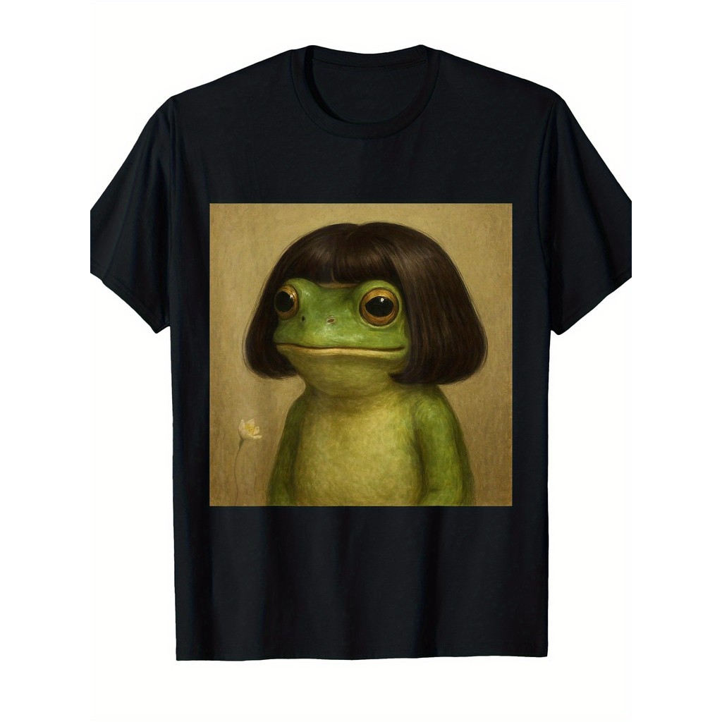 Camiseta Divertida de Sapo com Corte Bob | Estampa de Sapo Verde Engraçado com Corte Bob e Olhos Expressivos Promoção