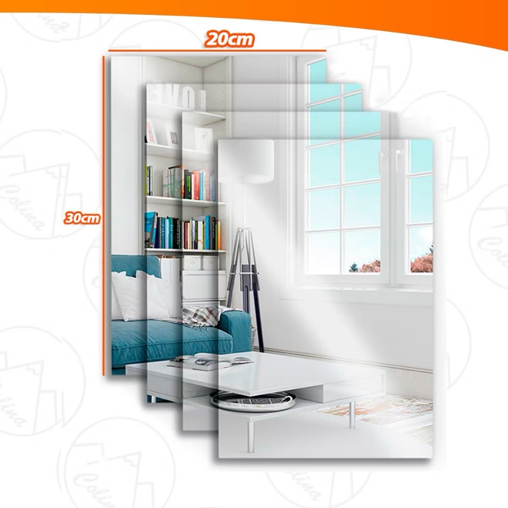 Kits 1 a 6 Espelhos Adesivo Decorativo Acrilico 20x30cm Retangulares  Ola