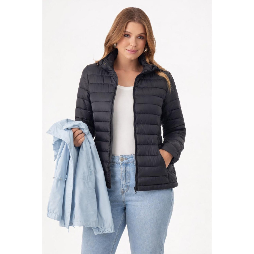 Jaqueta 2 Em 1 Feminina Corta Vento + Puffer Removível Casaco modelo térmico japona com blusa térmica