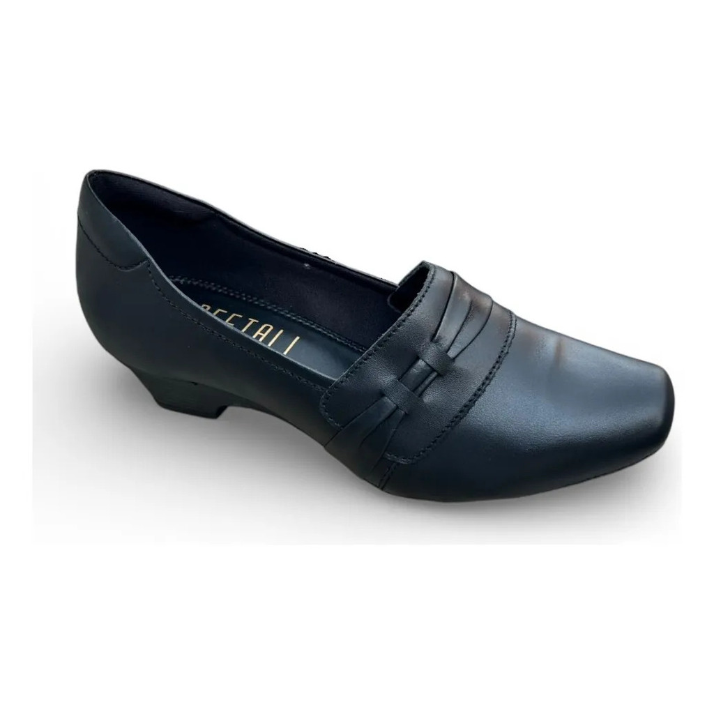 Sapato Feminino Neftali Couro Preto Salto Médio Confortável Elegante Casual Social Moda Feminina