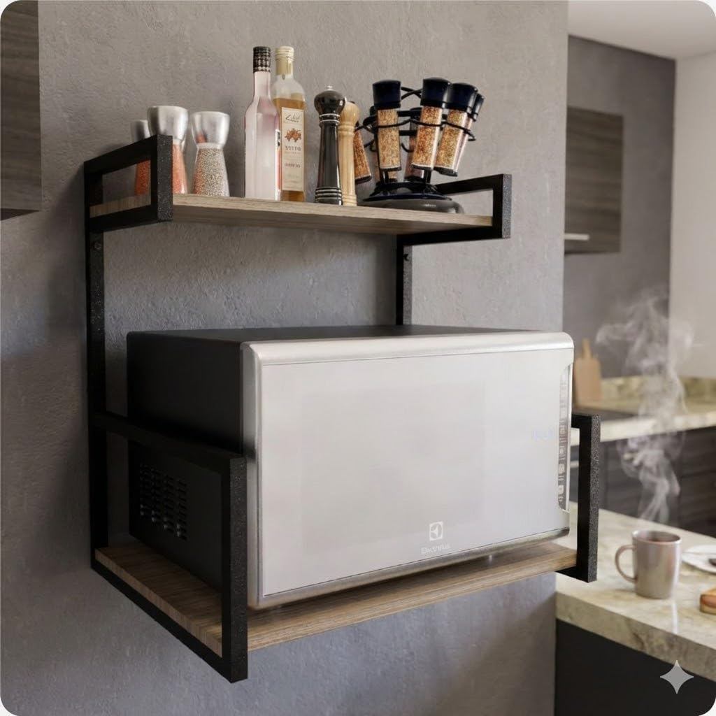 Suporte Microondas Parede Cozinha Prateleira Metalon Resistente Moderna Kit Instalação