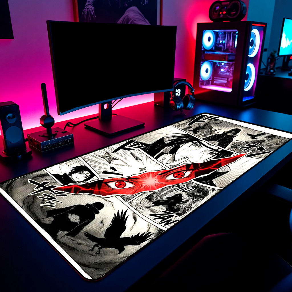 Mouse Pad Gamer Itachi Uchiha Naruto Anime 65x30cm 80x40cm 90x50cm 120x60cm Borda Costurada