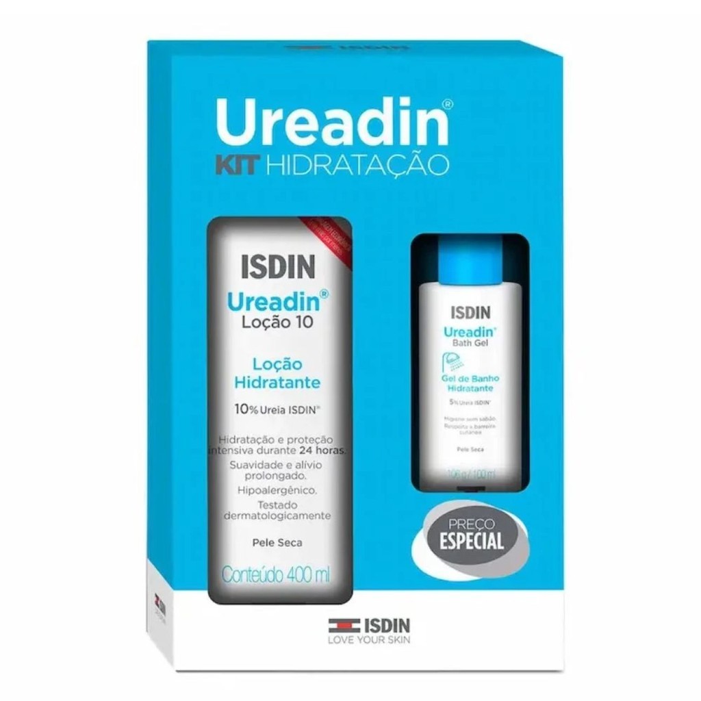 Kit Loção Hidratante Corporal Isdin Ureadin 10% Ureia 400ml + Gel de Banho Hidratante Bath Gel 100ml