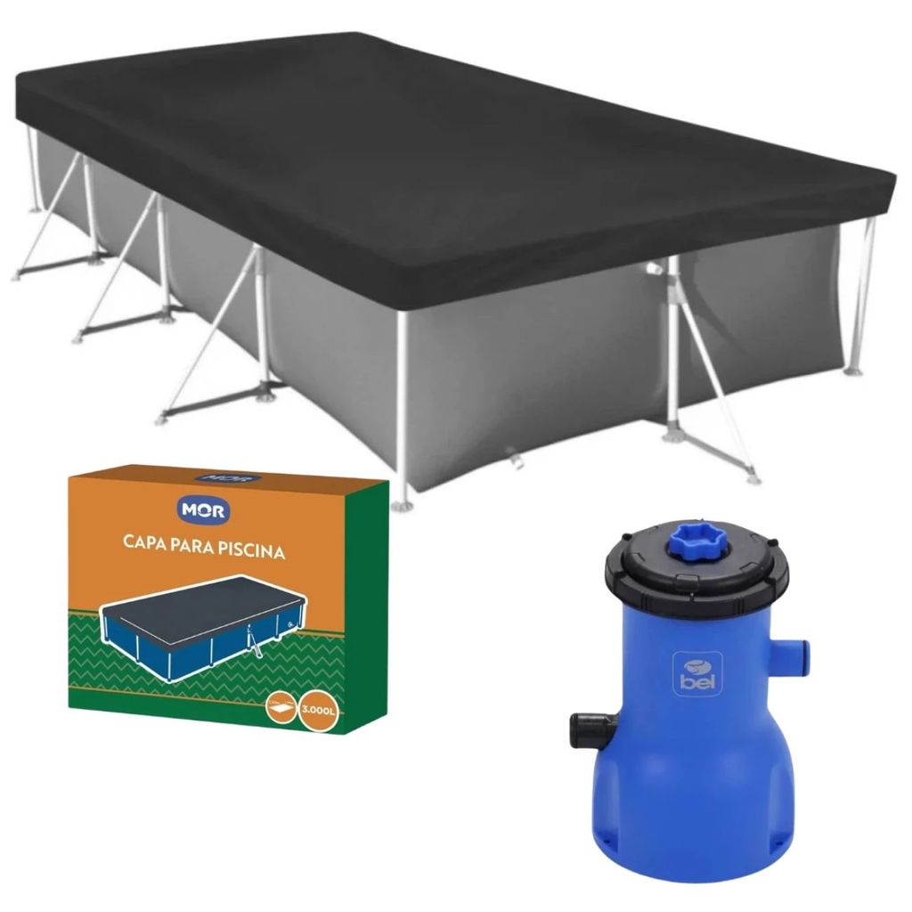 Capa para Piscina 3000 Lts Mor + Bomba Filtrante 110v 3028 Litros Por Hora (piscina Não Inclusa)